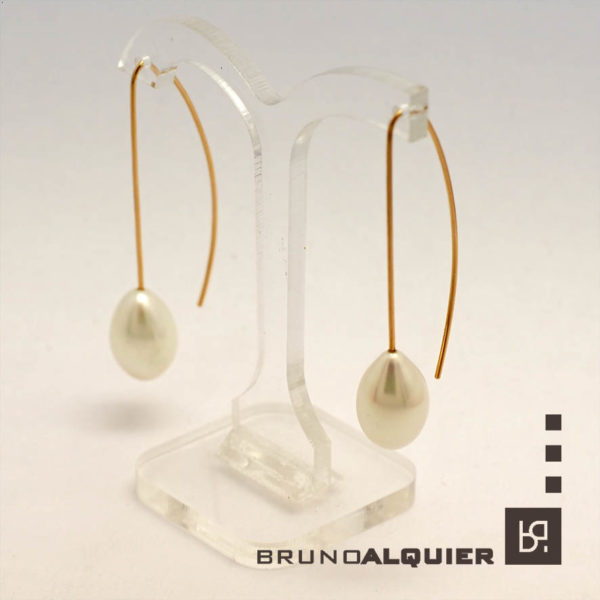Bruno Alquier - Boucles navette en or rose et perles d'eau douce