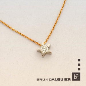 Bruno Alquier - Collier diamant serti étoile or blanc et chaine or rose