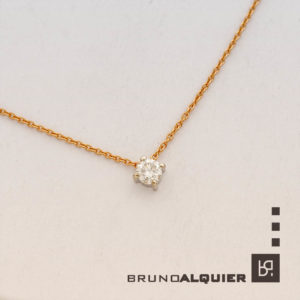 Bruno Alquier - Collier diamant serti griffes en or blanc et chaine or rose